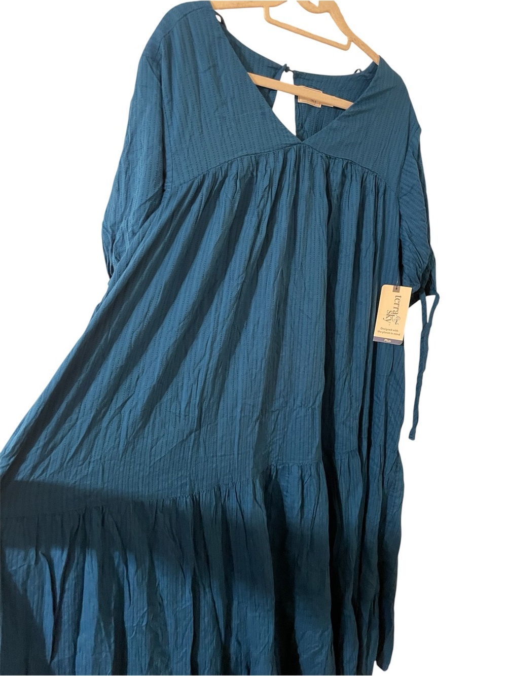 Terra & Sky Teal Textured Fabric Ruffle Dress. Size 26/28 or 3X New with tags!